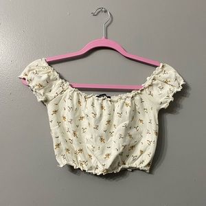 Off-Shoulder Floral Ruffled Crop Top